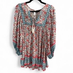 Floral Bohemian Blouse - Red and Blue